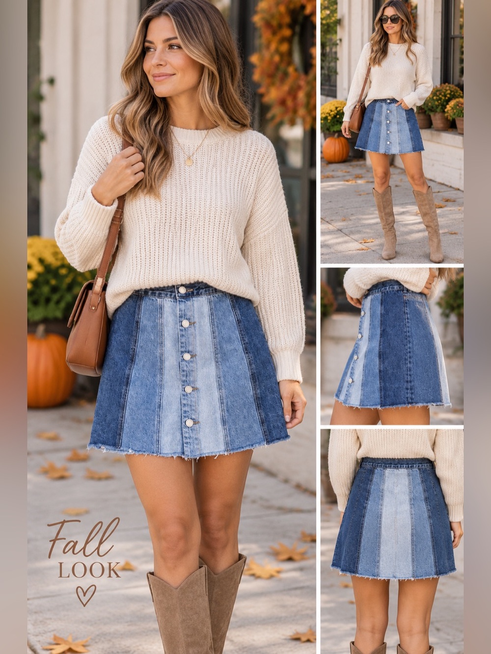 Blank NYC Two-Tone Panelled Denim A-Line Skirt in Light and Dark Blue